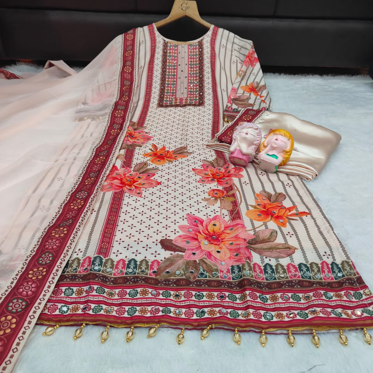 Exquisite Muslin Pakistani Suit with Original Mirror Work