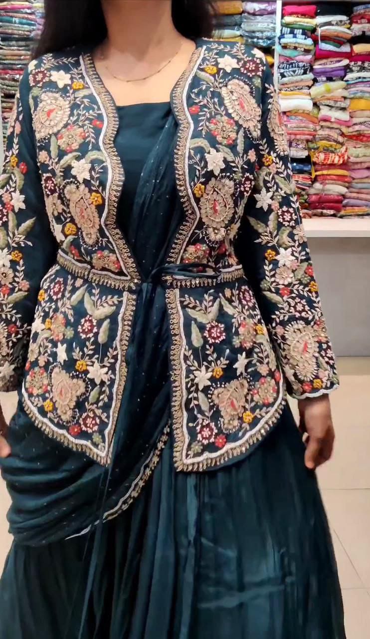 😍Presenting By New Party Wear Designer Gown With Koti And Dupatta😍 (For Size Information See Description)