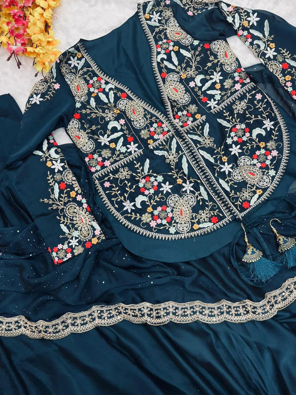 😍Presenting By New Party Wear Designer Gown With Koti And Dupatta😍 (For Size Information See Description)