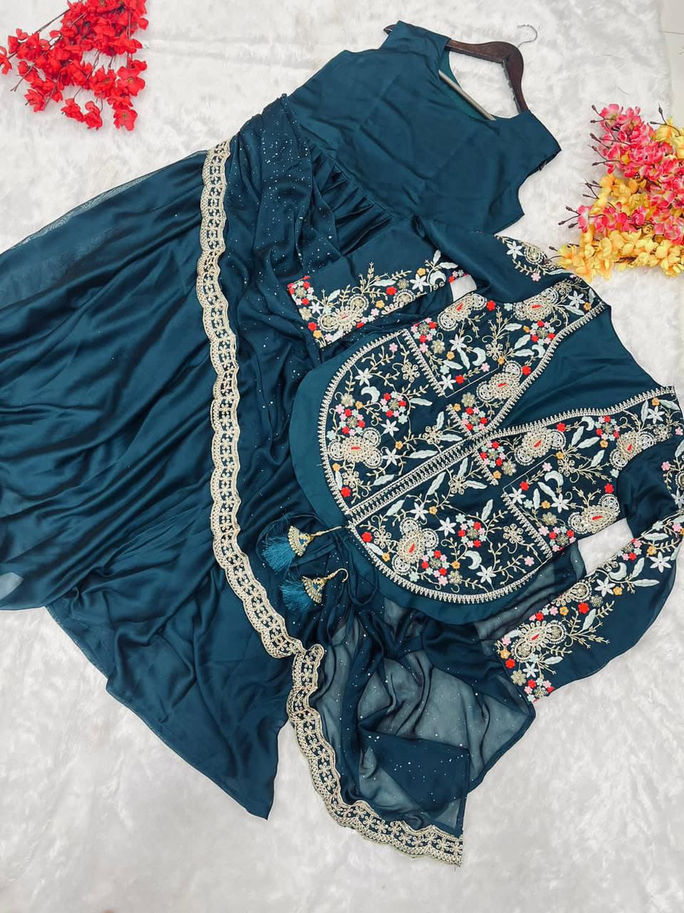 😍Presenting By New Party Wear Designer Gown With Koti And Dupatta😍 (For Size Information See Description)