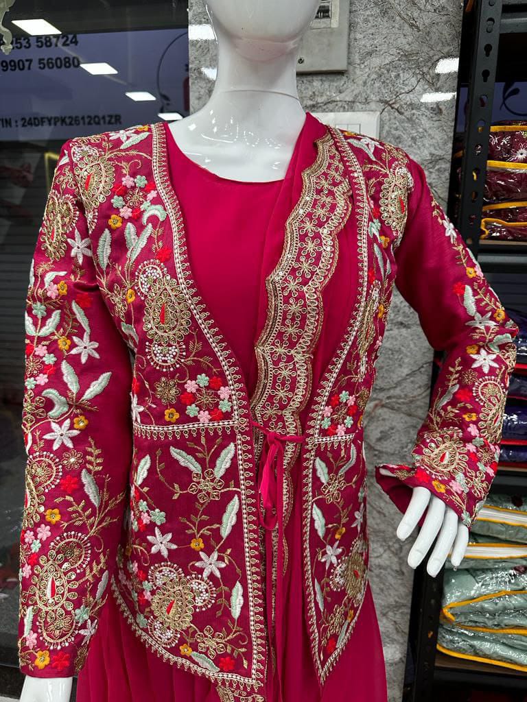 😍Presenting By New Party Wear Designer Gown With Koti And Dupatta😍 (For Size Information See Description)