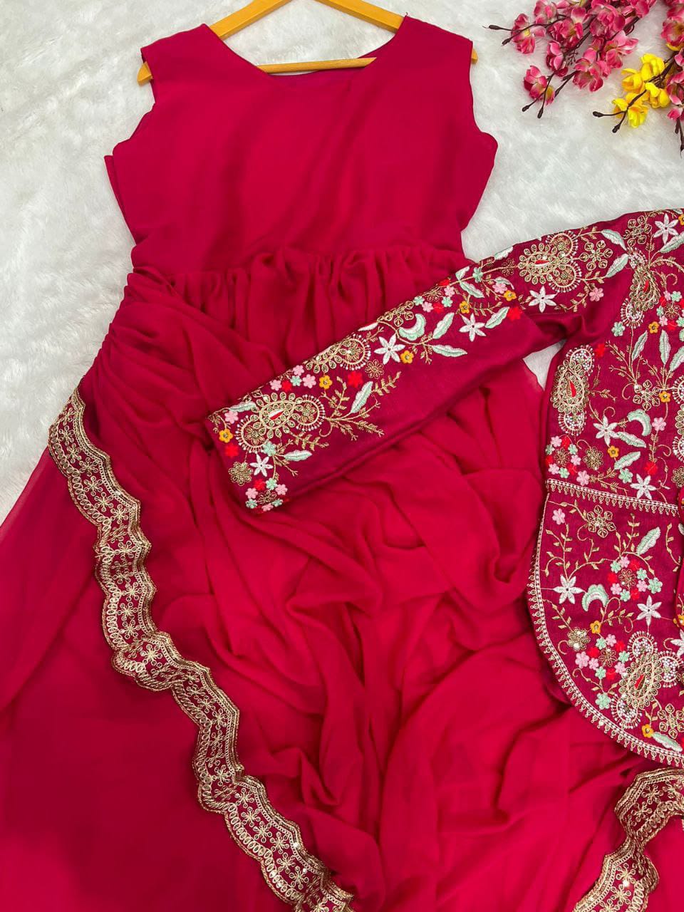 😍Presenting By New Party Wear Designer Gown With Koti And Dupatta😍 (For Size Information See Description)