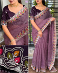 Buy Megha Cotton Embroidered Saree With Zari Border And Bandhani Print