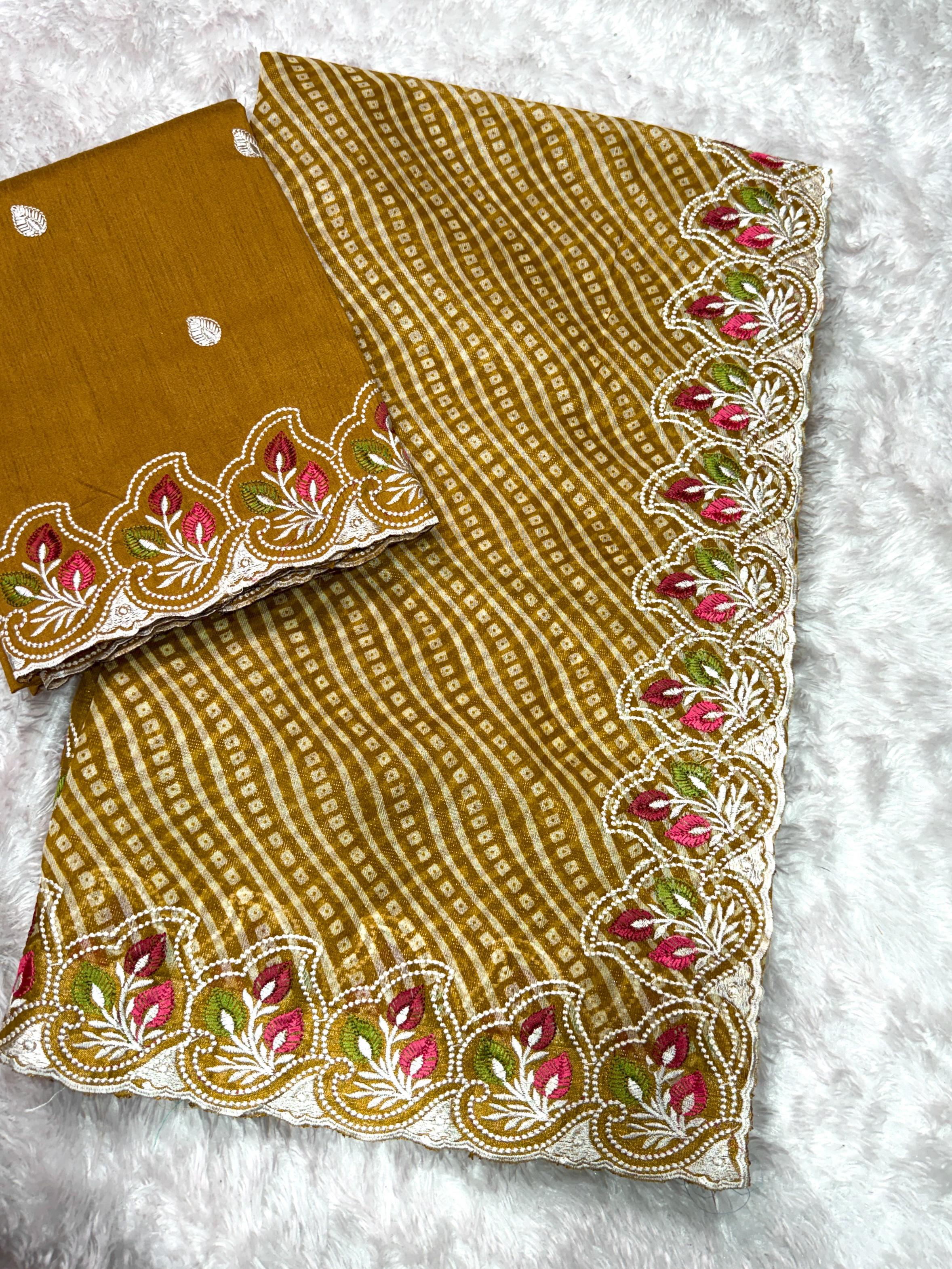 Buy Megha Cotton Embroidered Saree With Zari Border And Bandhani Print