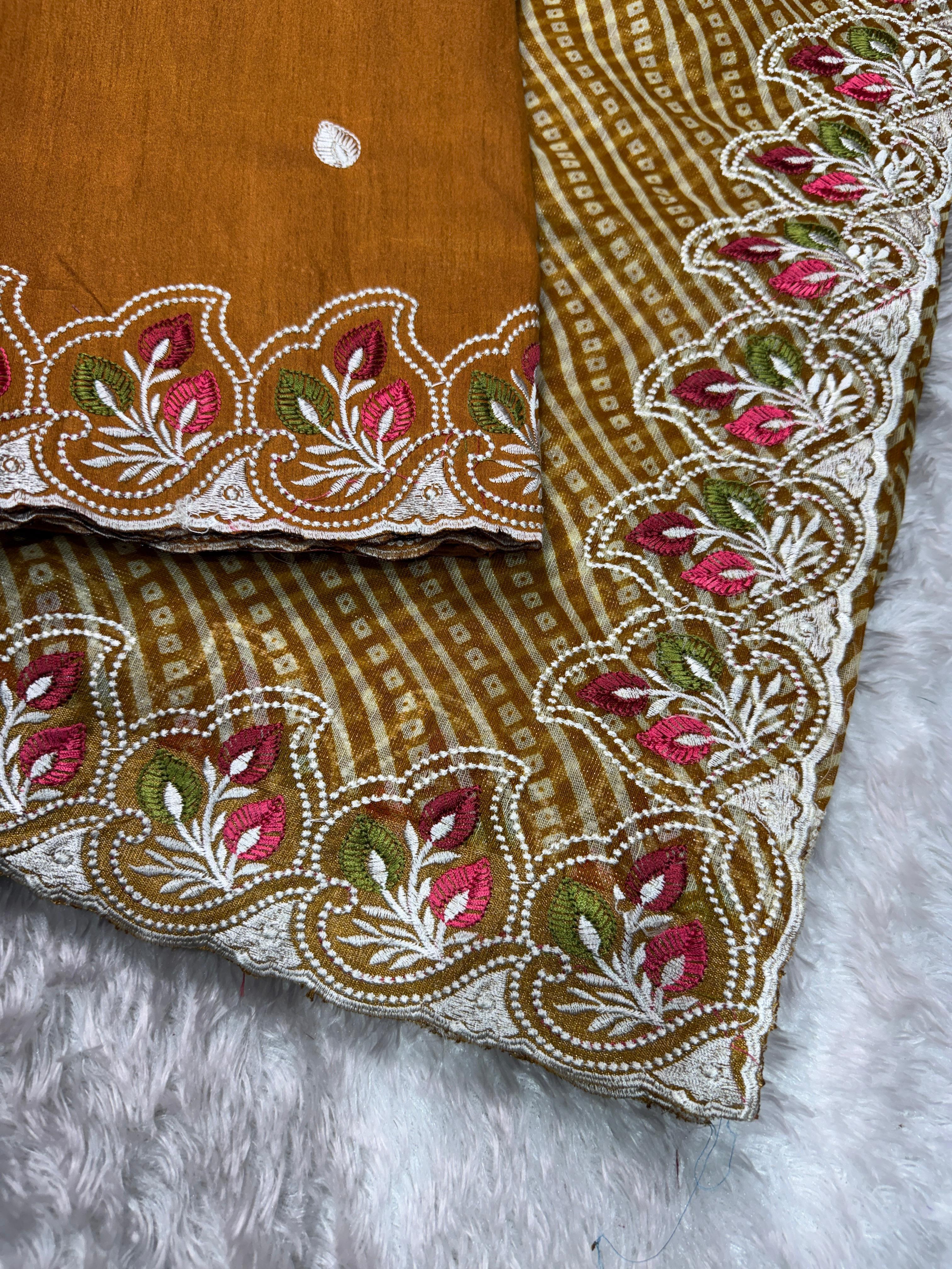 Buy Megha Cotton Embroidered Saree With Zari Border And Bandhani Print