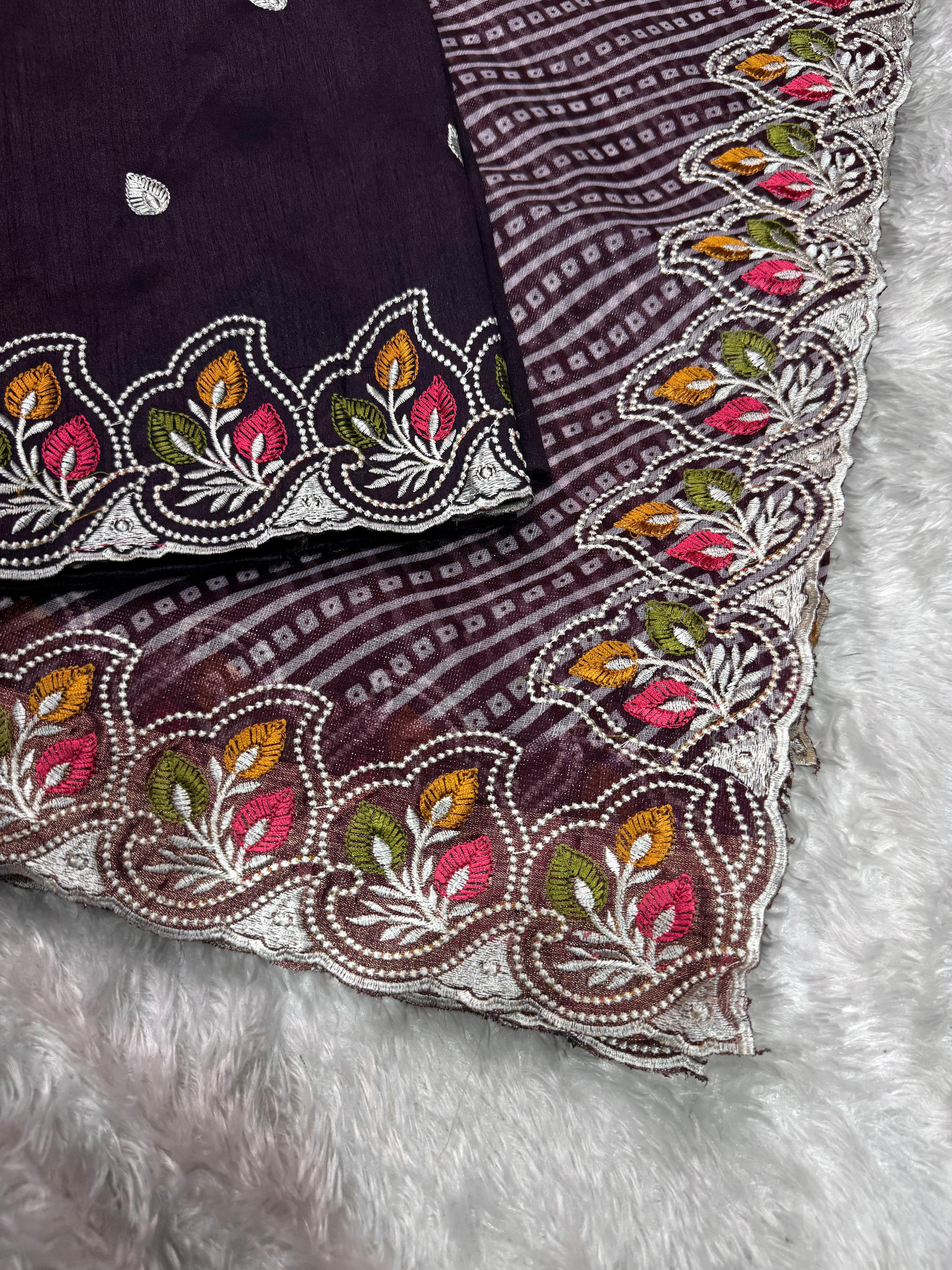 Buy Megha Cotton Embroidered Saree With Zari Border And Bandhani Print