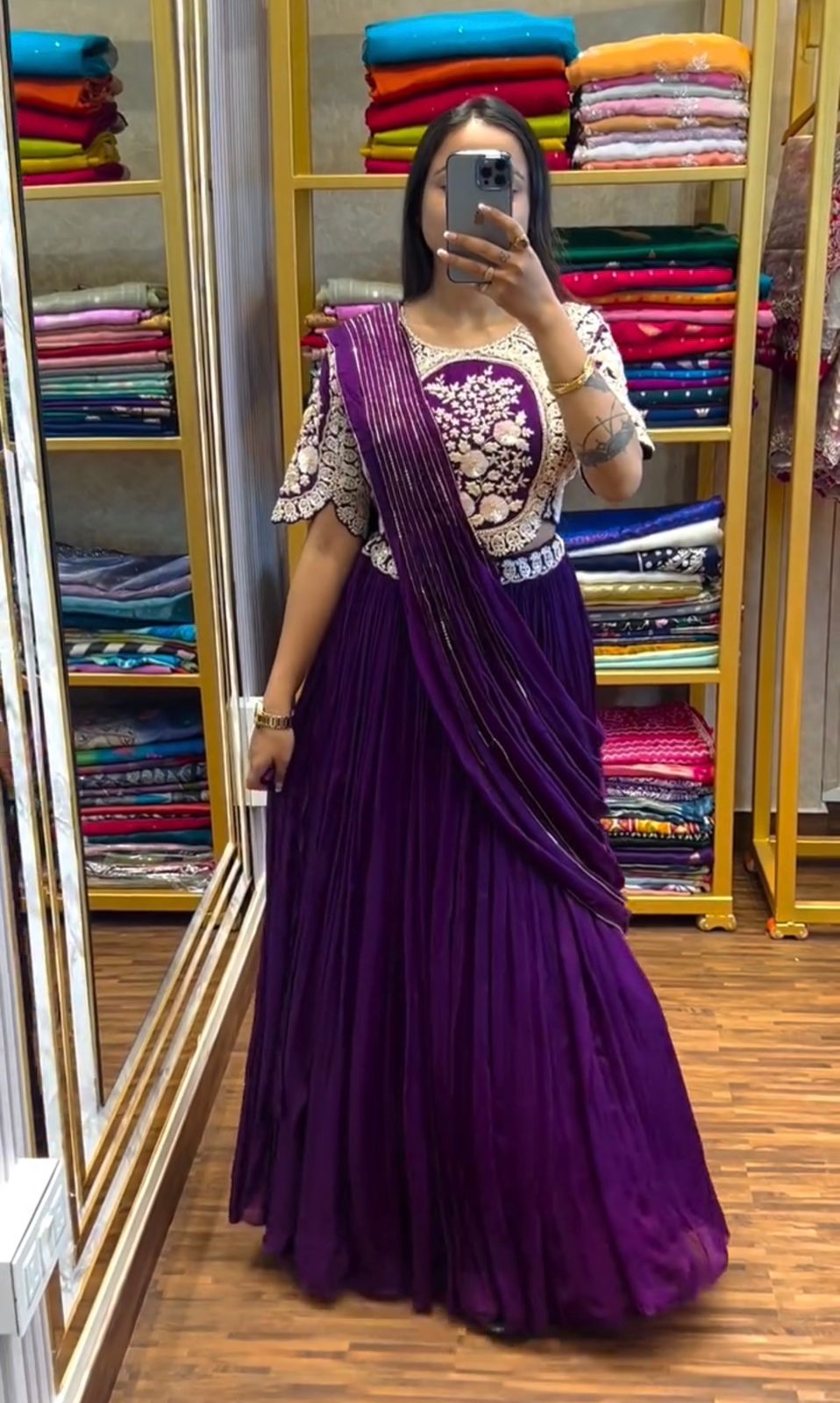 Buy NEW DESIGNER PARTY WEAR "LEHENGA SAREE" WITH STICH BLOUSE WITH EMBROIDERY WORK
