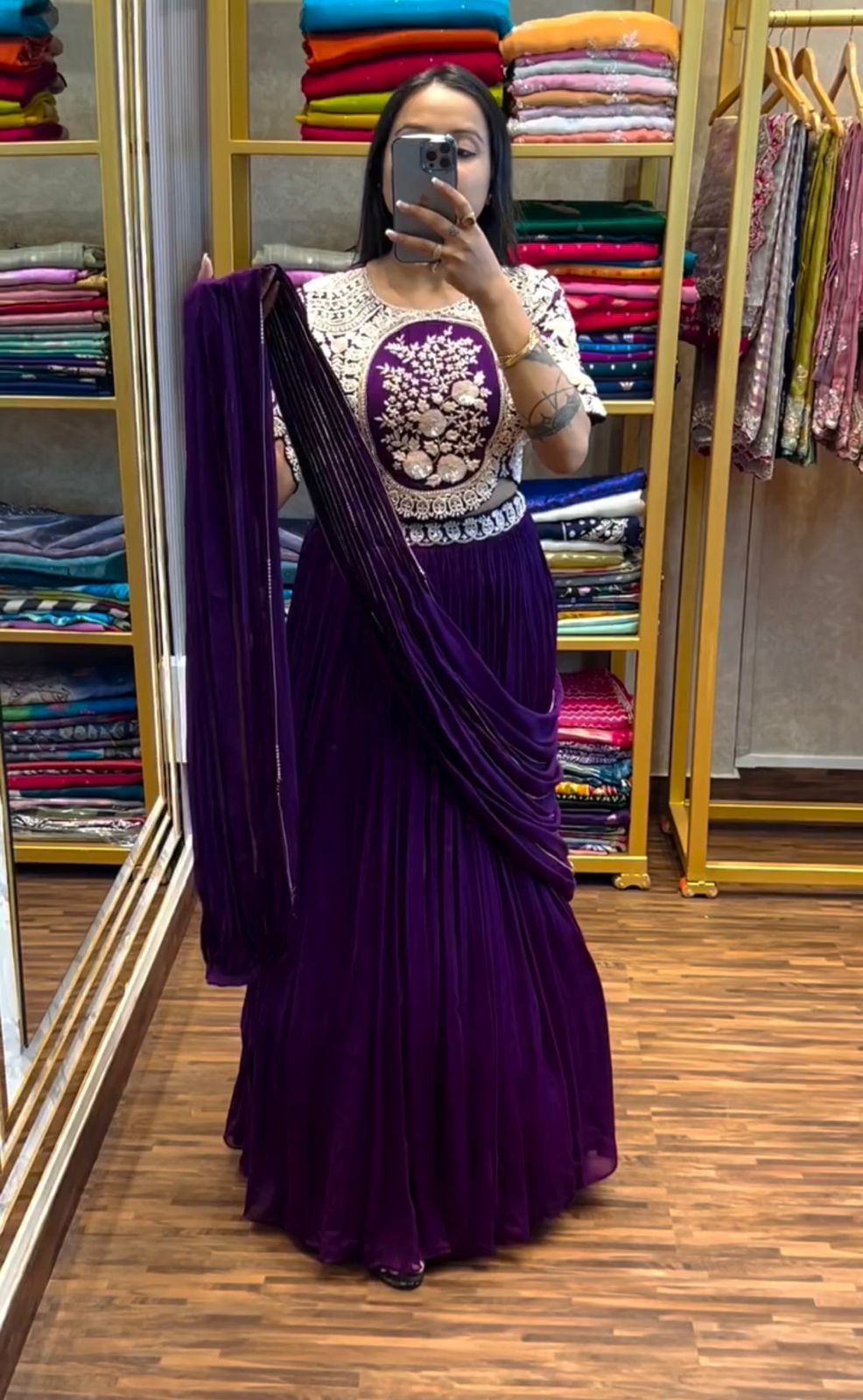 Buy NEW DESIGNER PARTY WEAR "LEHENGA SAREE" WITH STICH BLOUSE WITH EMBROIDERY WORK