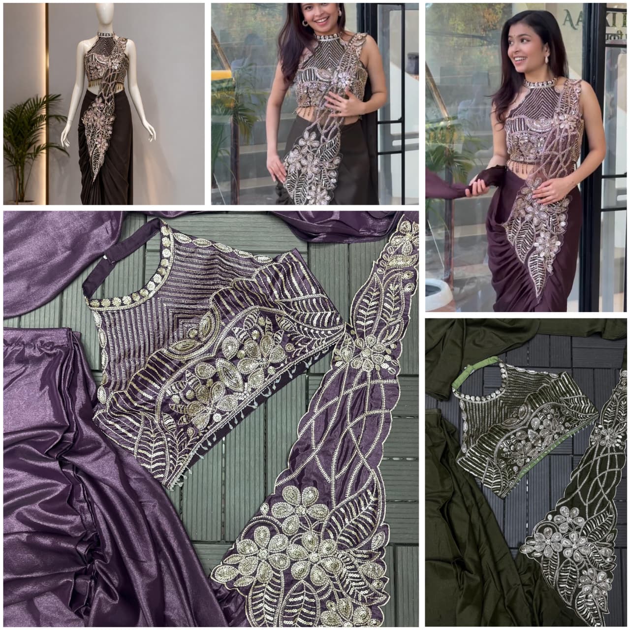 New Super Trending Embroidery Sequence Work Ready To Wear Saree With Embroidery Blouse