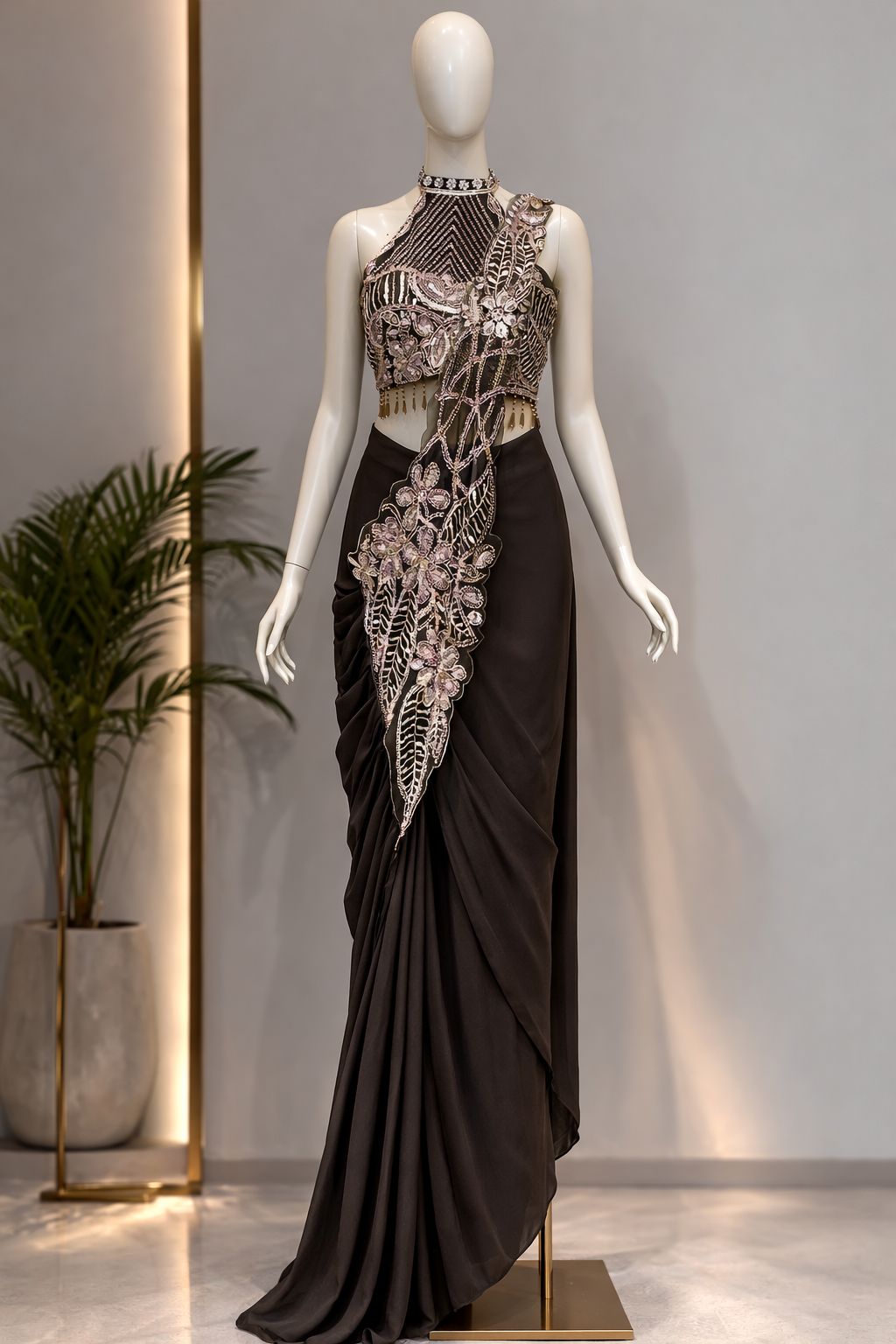 New Super Trending Embroidery Sequence Work Ready To Wear Saree With Embroidery Blouse