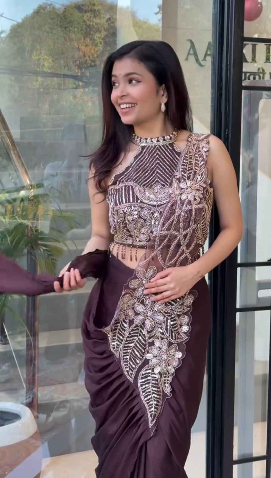 New Super Trending Embroidery Sequence Work Ready To Wear Saree With Embroidery Blouse