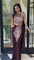 New Super Trending Embroidery Sequence Work Ready To Wear Saree With Embroidery Blouse