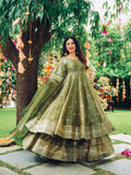 Rose Crunchy Silk Anarkali Gown With Sharara Set with Heavy Zari Embroidery