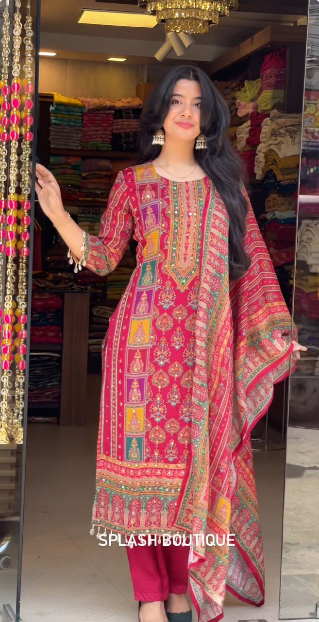 DESIGNER WEAR TRENDING TOP WITH PRINTED WORK WITH MIRROR WORK WITH TOP AND DUPATTA SET