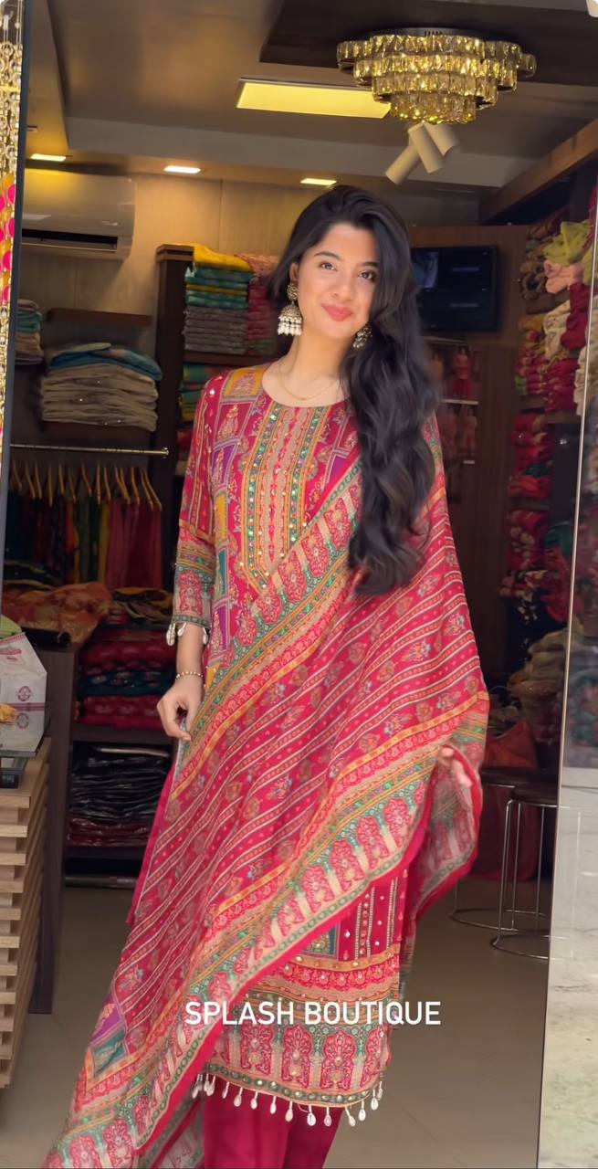 DESIGNER WEAR TRENDING TOP WITH PRINTED WORK WITH MIRROR WORK WITH TOP AND DUPATTA SET