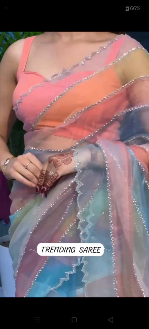 Multicolor Light Rainbow Tabby Silk Saree with Zarkhan Work