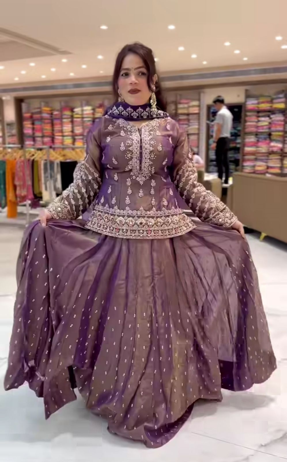Handcrafted Embroidered Peplum Top with Flared Lehenga and Dupatta Set (For Size Details See Description)