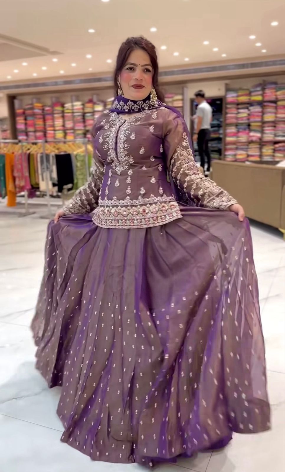Handcrafted Embroidered Peplum Top with Flared Lehenga and Dupatta Set (For Size Details See Description)