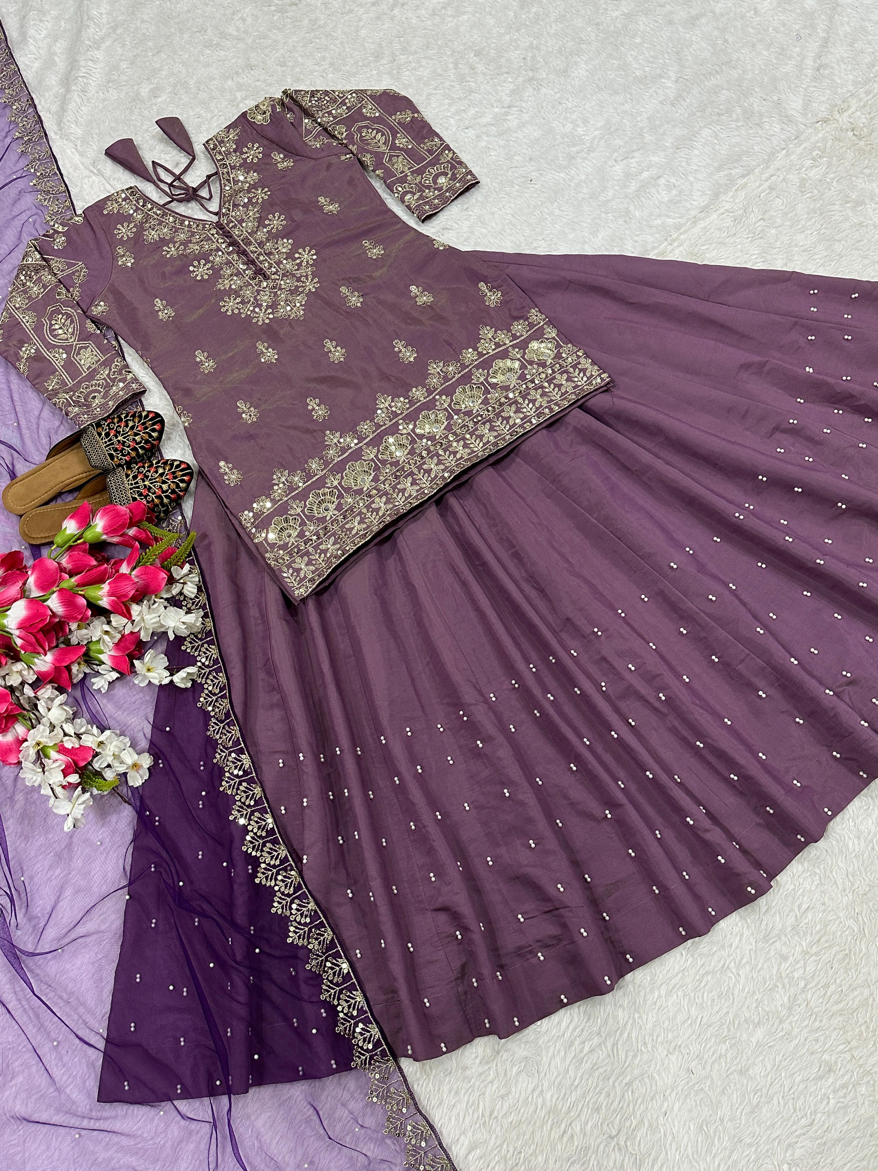 Handcrafted Embroidered Peplum Top with Flared Lehenga and Dupatta Set (For Size Details See Description)