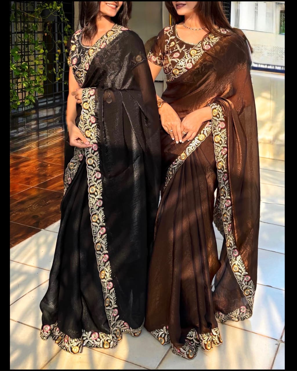 Fandy Satin Saree with Intricate Zari and Swarovski Handwork
