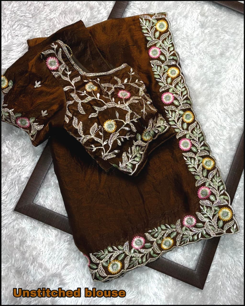 Fandy Satin Saree with Intricate Zari and Swarovski Handwork