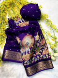 Mysore Ajarakh Crepe Silk Uniform Saree with Meenakari Elephant Motifs