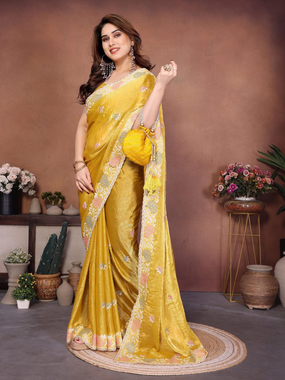 Party Wear Soft Fendy Chiffon Silk Saree