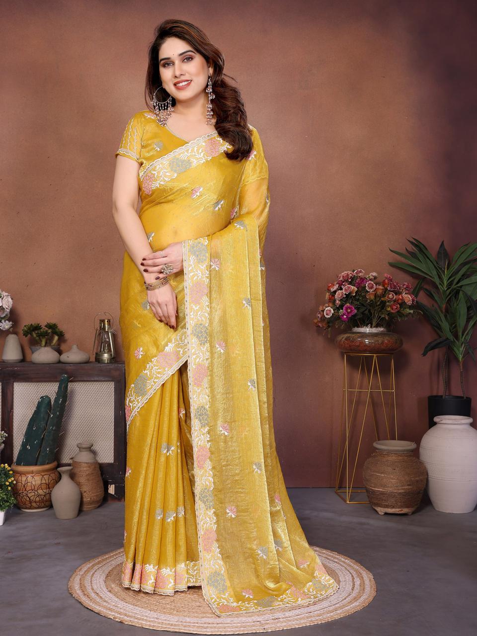 Party Wear Soft Fendy Chiffon Silk Saree