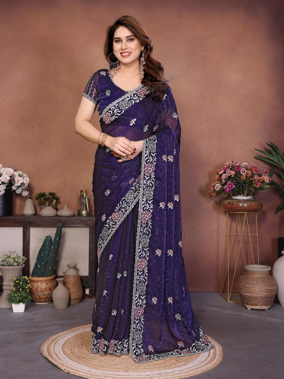 Party Wear Soft Fendy Chiffon Silk Saree