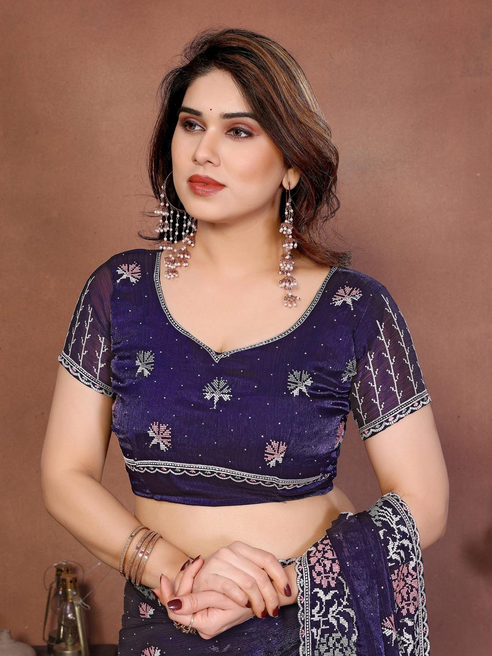 Party Wear Soft Fendy Chiffon Silk Saree