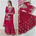NEW READY TO WEAR COLLECTION 3 PIECE FANCY KURTI WITH BEAUTIFUL FLAIRED PLAZZO AND DUPATTA