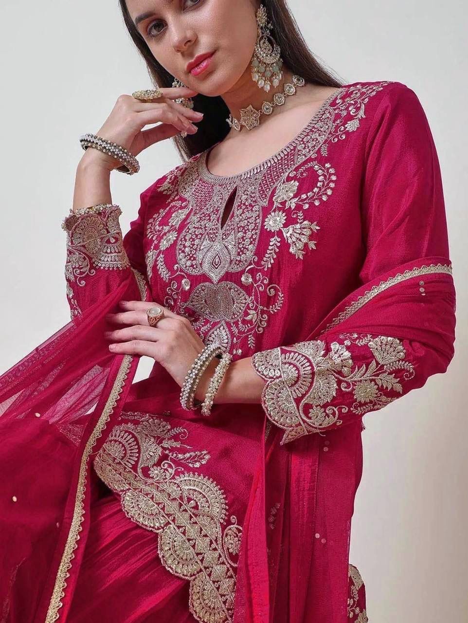 NEW READY TO WEAR COLLECTION 3 PIECE FANCY KURTI WITH BEAUTIFUL FLAIRED PLAZZO AND DUPATTA