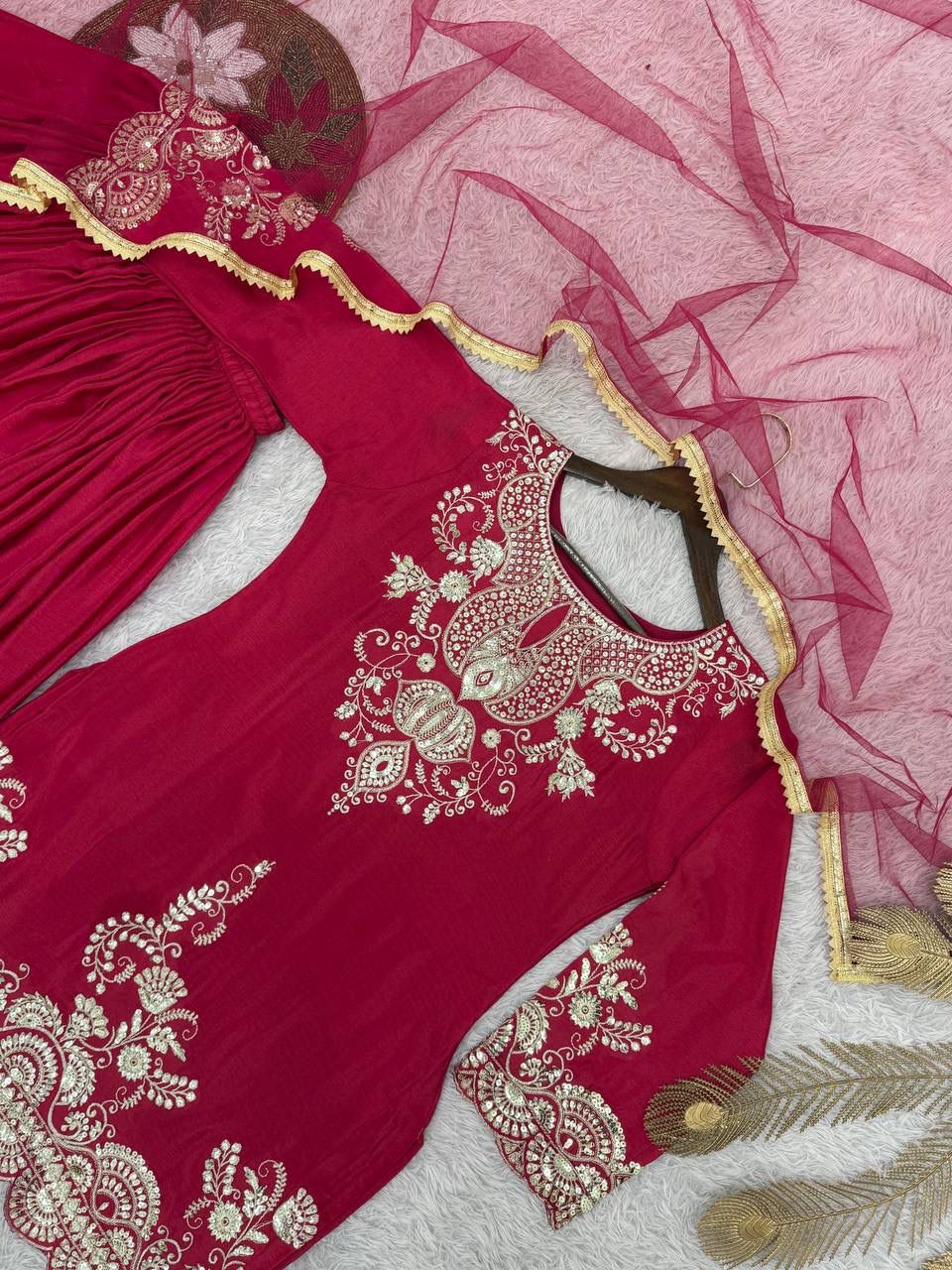 NEW READY TO WEAR COLLECTION 3 PIECE FANCY KURTI WITH BEAUTIFUL FLAIRED PLAZZO AND DUPATTA