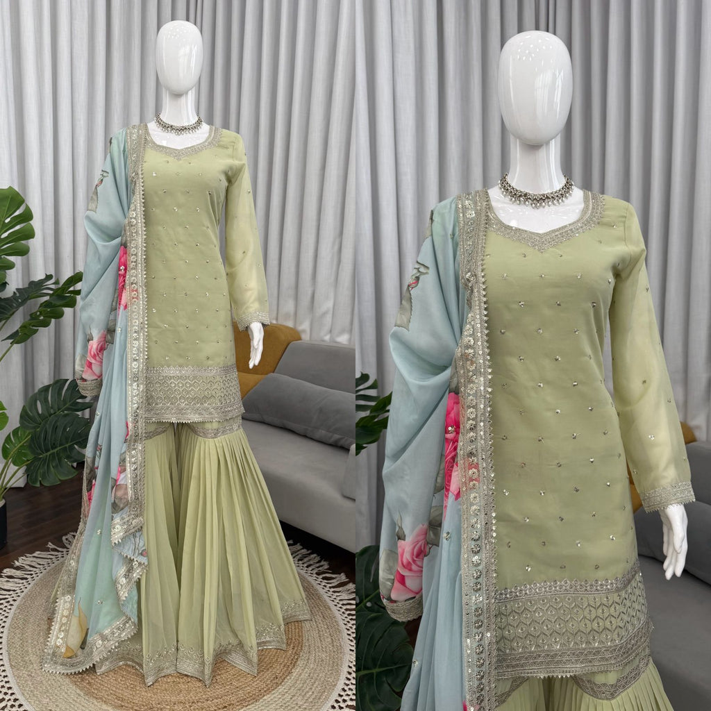Designer Sharara Set Crafted In Classy Tones With Premium Fabric & Detailing