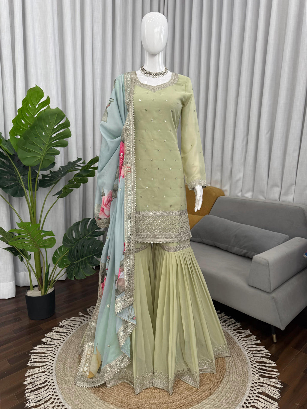 Designer Sharara Set Crafted In Classy Tones With Premium Fabric & Detailing