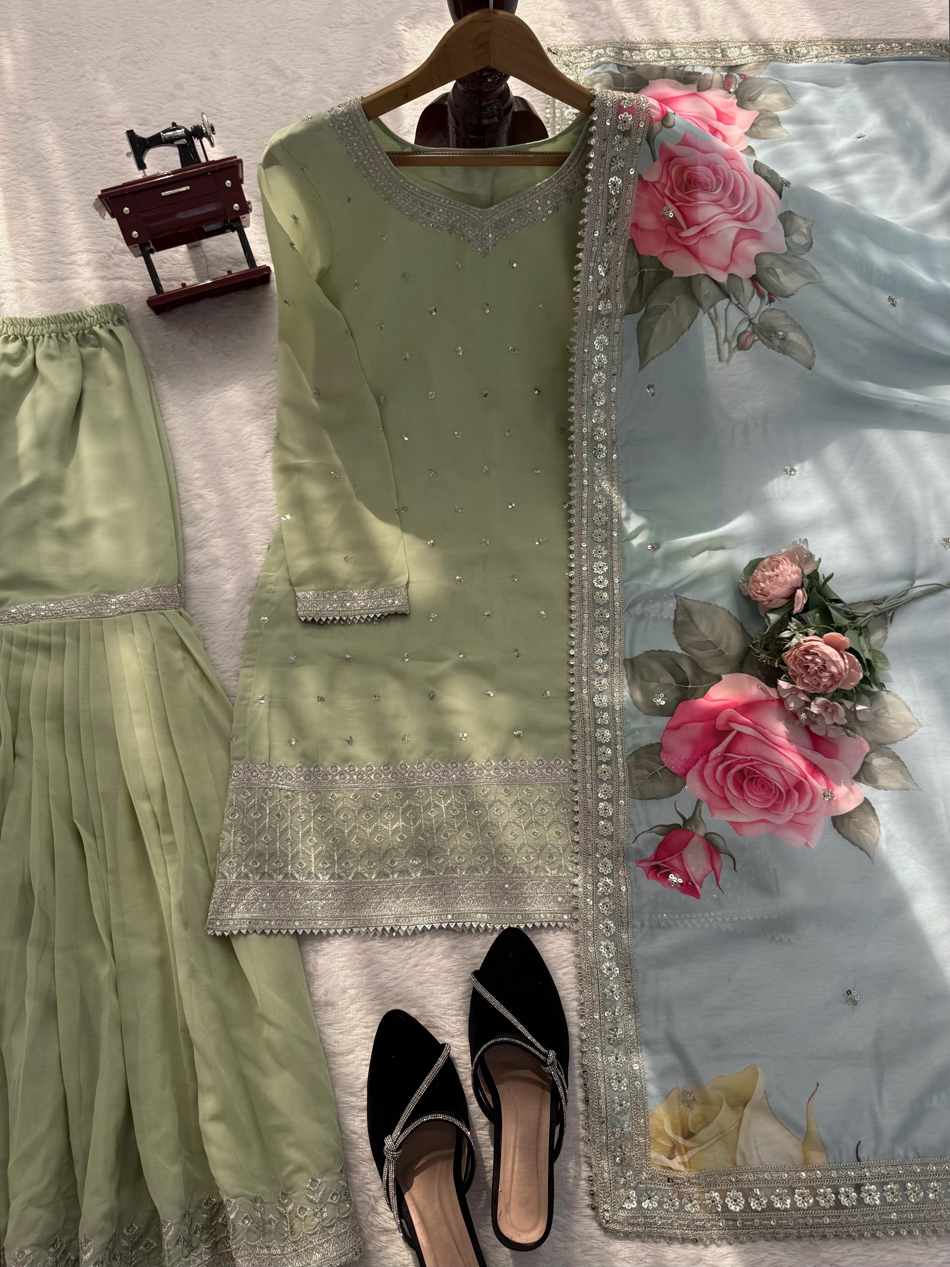 Designer Sharara Set Crafted In Classy Tones With Premium Fabric & Detailing