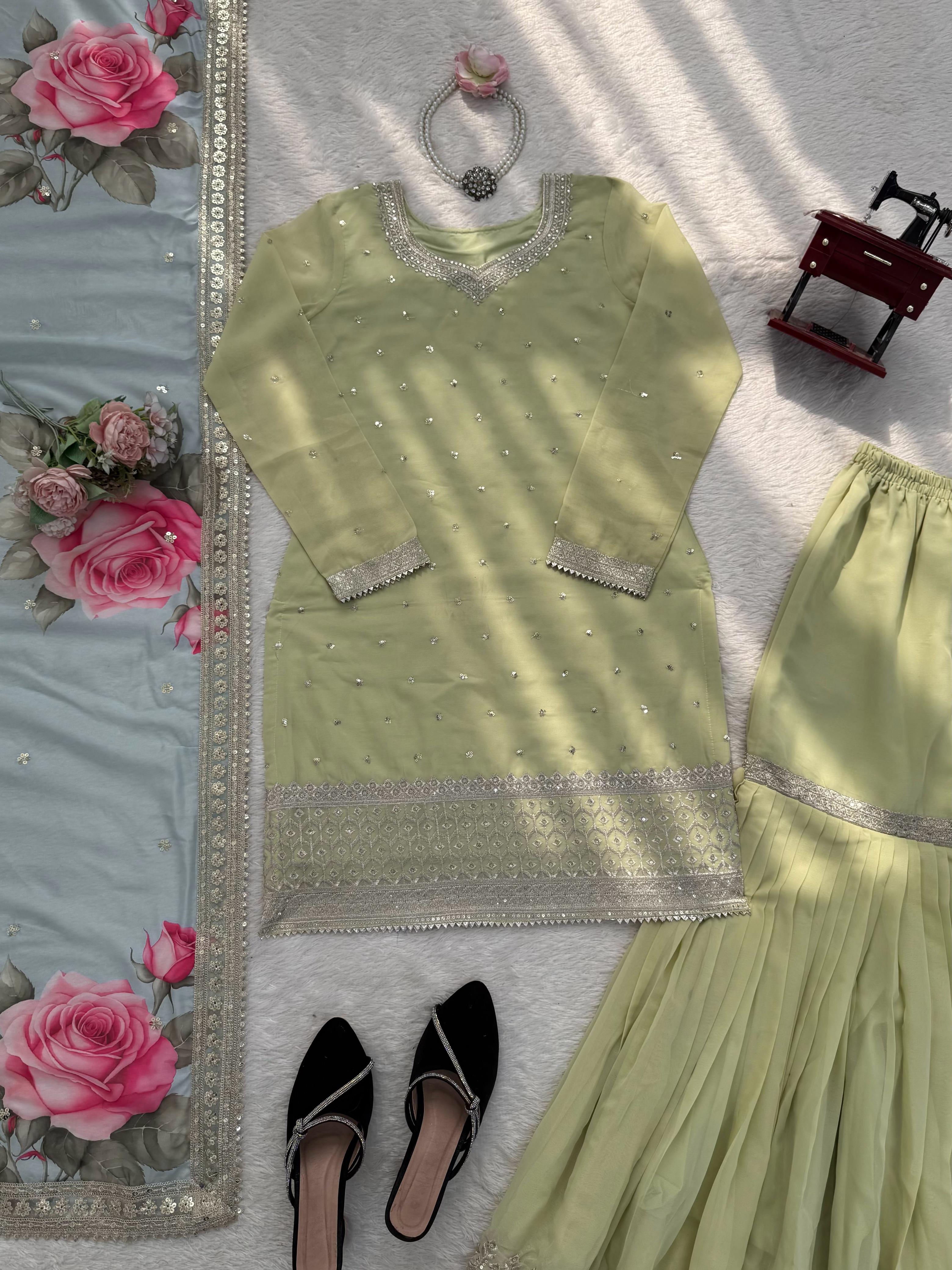 Designer Sharara Set Crafted In Classy Tones With Premium Fabric & Detailing