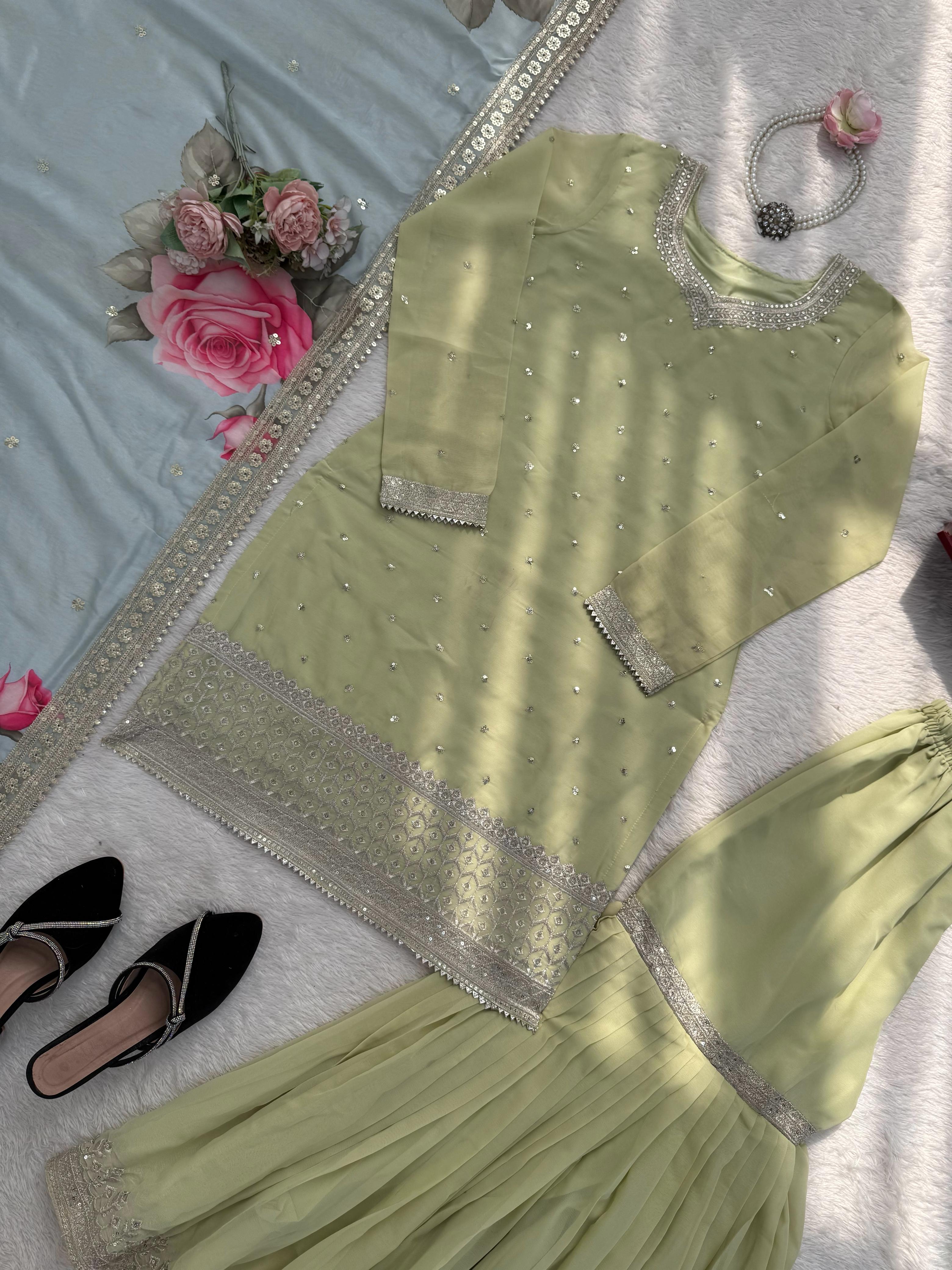 Designer Sharara Set Crafted In Classy Tones With Premium Fabric & Detailing