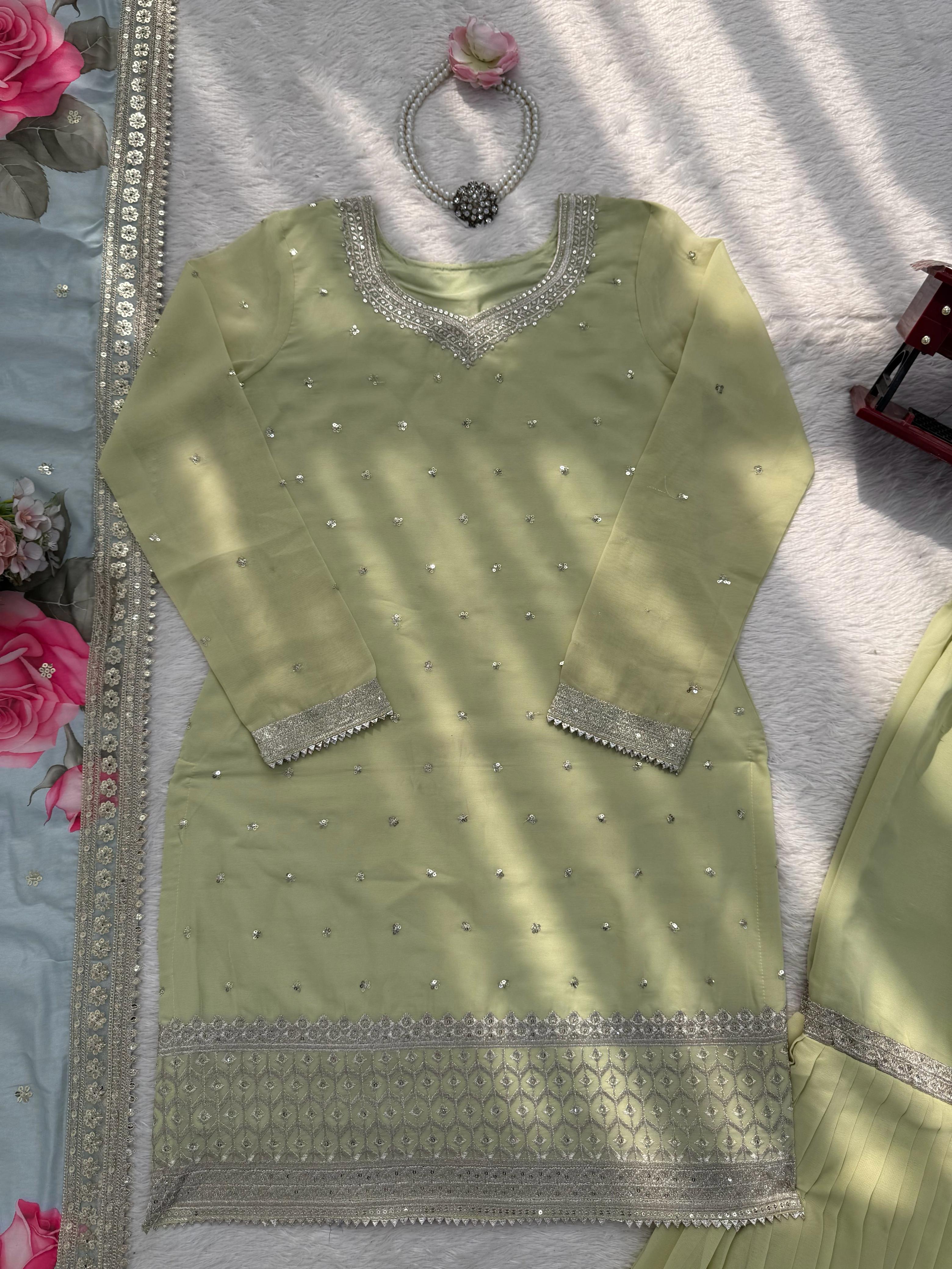 Designer Sharara Set Crafted In Classy Tones With Premium Fabric & Detailing
