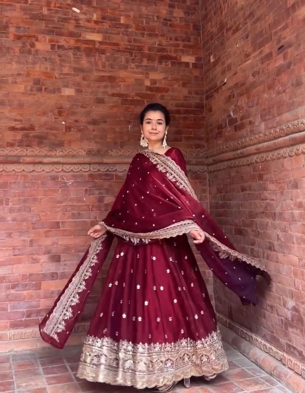 Embroidered Pure Fendy Silk Anarkali: Referring To The Heavy Silk-Style Fabric And Gold Zari/Sequin Work