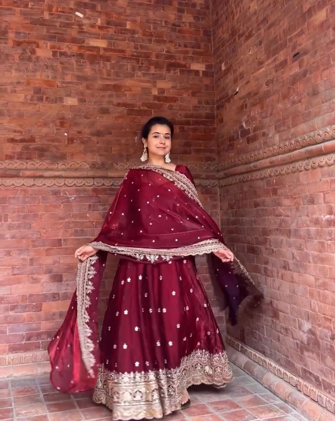 Embroidered Pure Fendy Silk Anarkali: Referring To The Heavy Silk-Style Fabric And Gold Zari/Sequin Work
