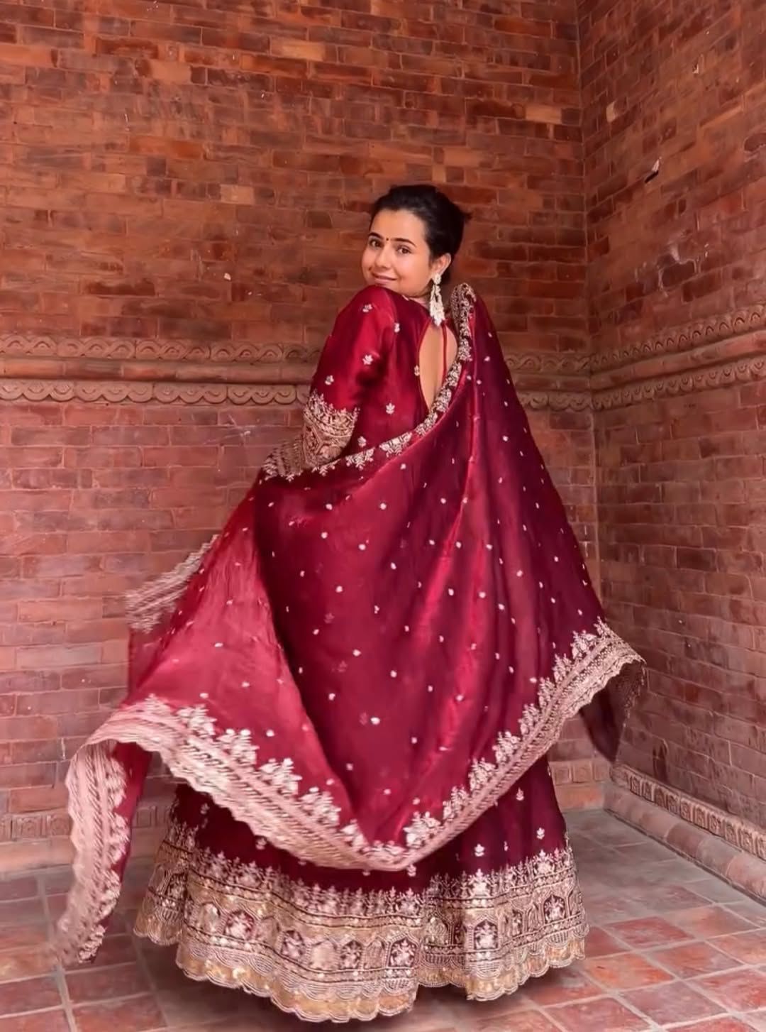 Embroidered Pure Fendy Silk Anarkali: Referring To The Heavy Silk-Style Fabric And Gold Zari/Sequin Work