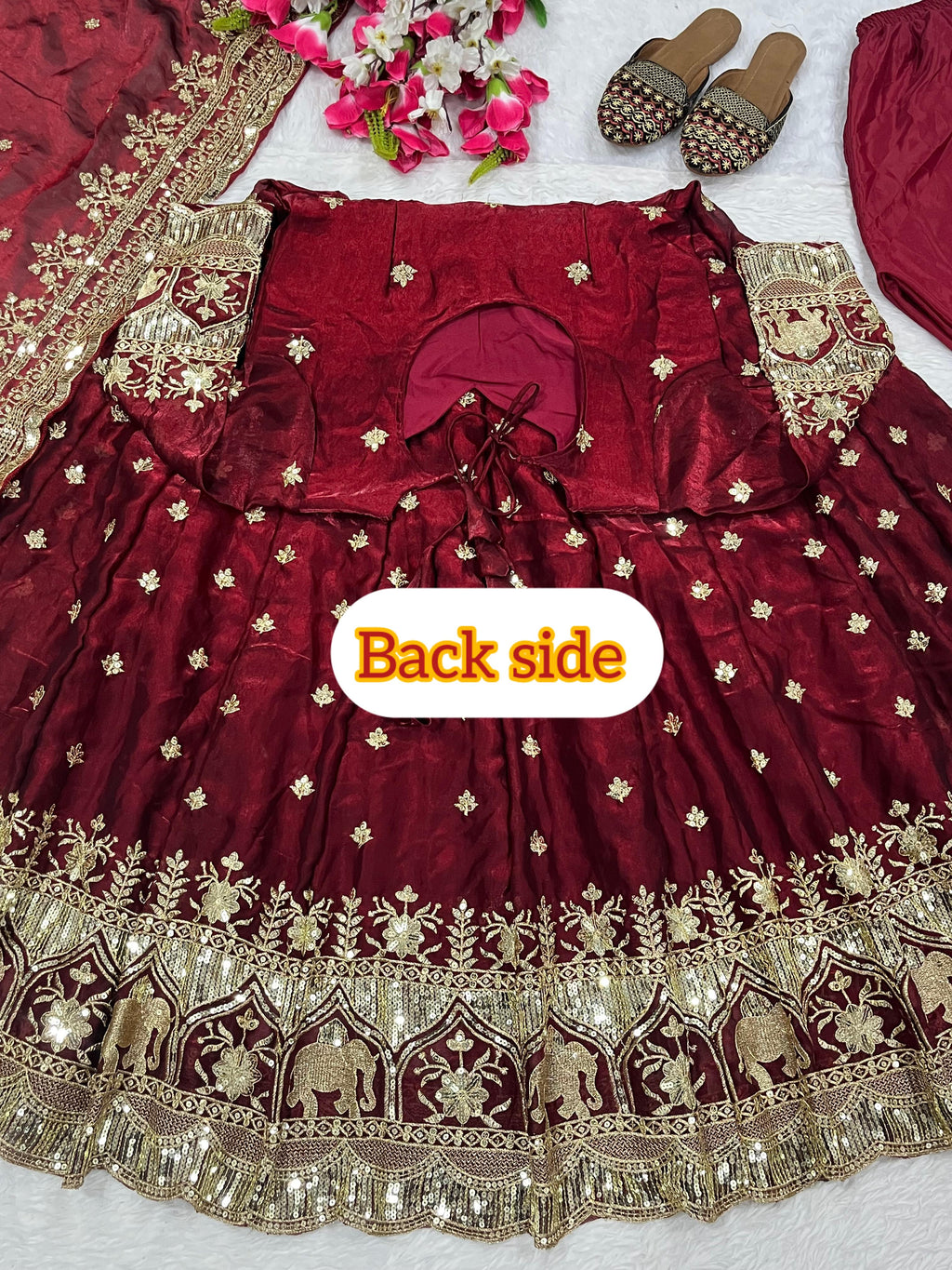 Embroidered Pure Fendy Silk Anarkali: Referring To The Heavy Silk-Style Fabric And Gold Zari/Sequin Work