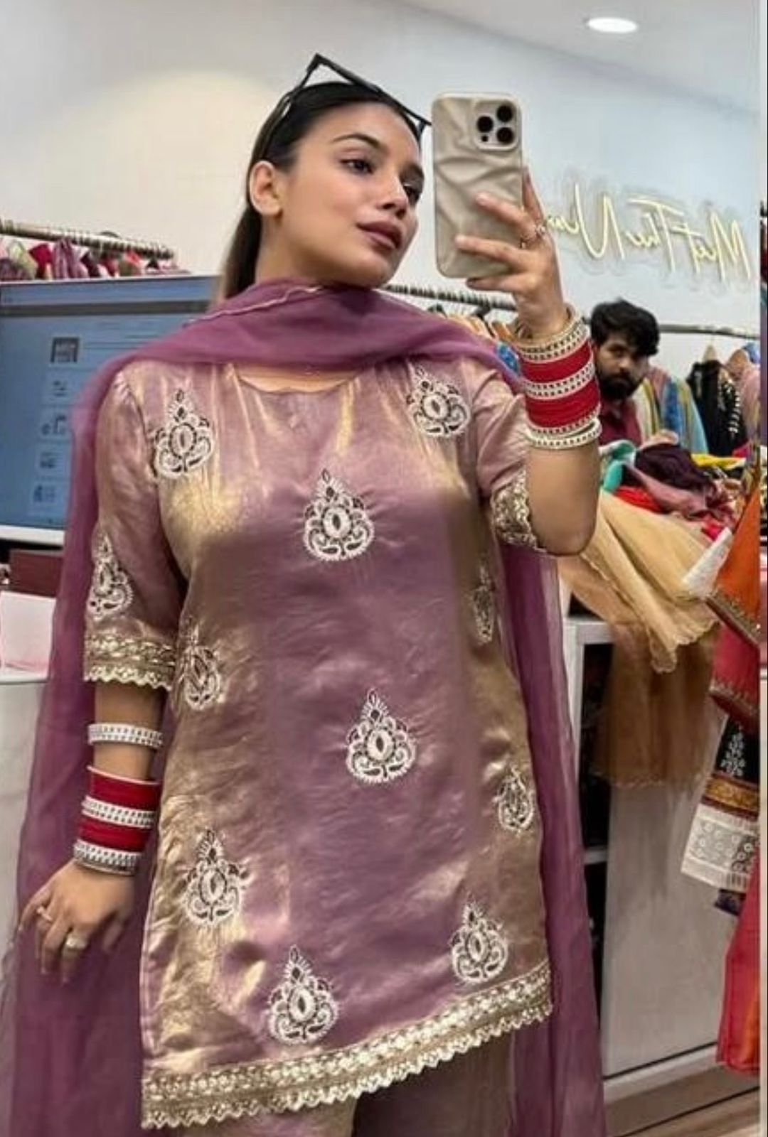 Designer Pakistani Style Party Wear Fendy Silk Top, Palazzo, and Dupatta Set