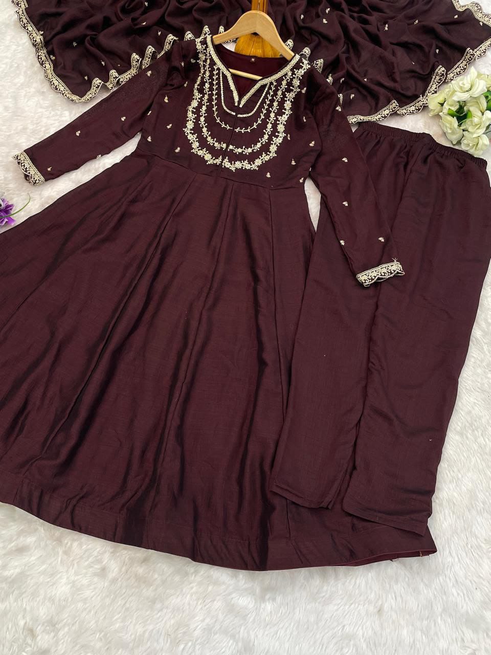 Luxury Silk Embroidered Anarkali Suit With Dupatta Set