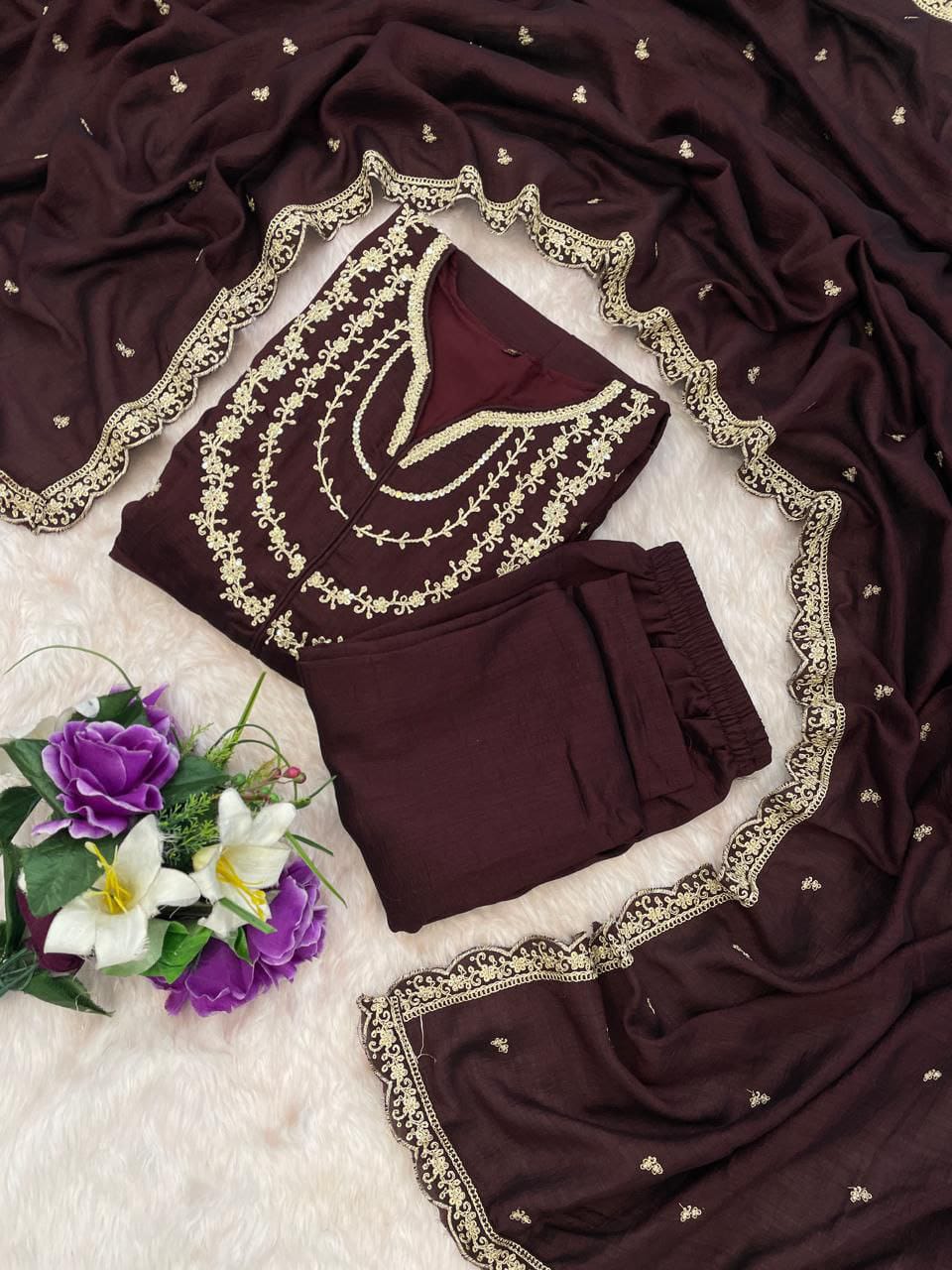 Luxury Silk Embroidered Anarkali Suit With Dupatta Set