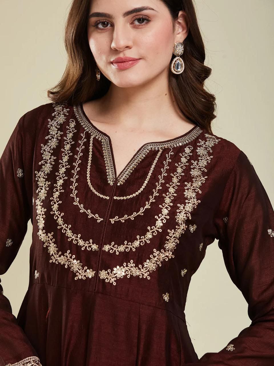 Luxury Silk Embroidered Anarkali Suit With Dupatta Set