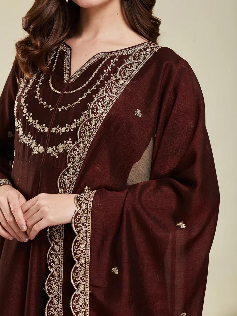 Luxury Silk Embroidered Anarkali Suit With Dupatta Set