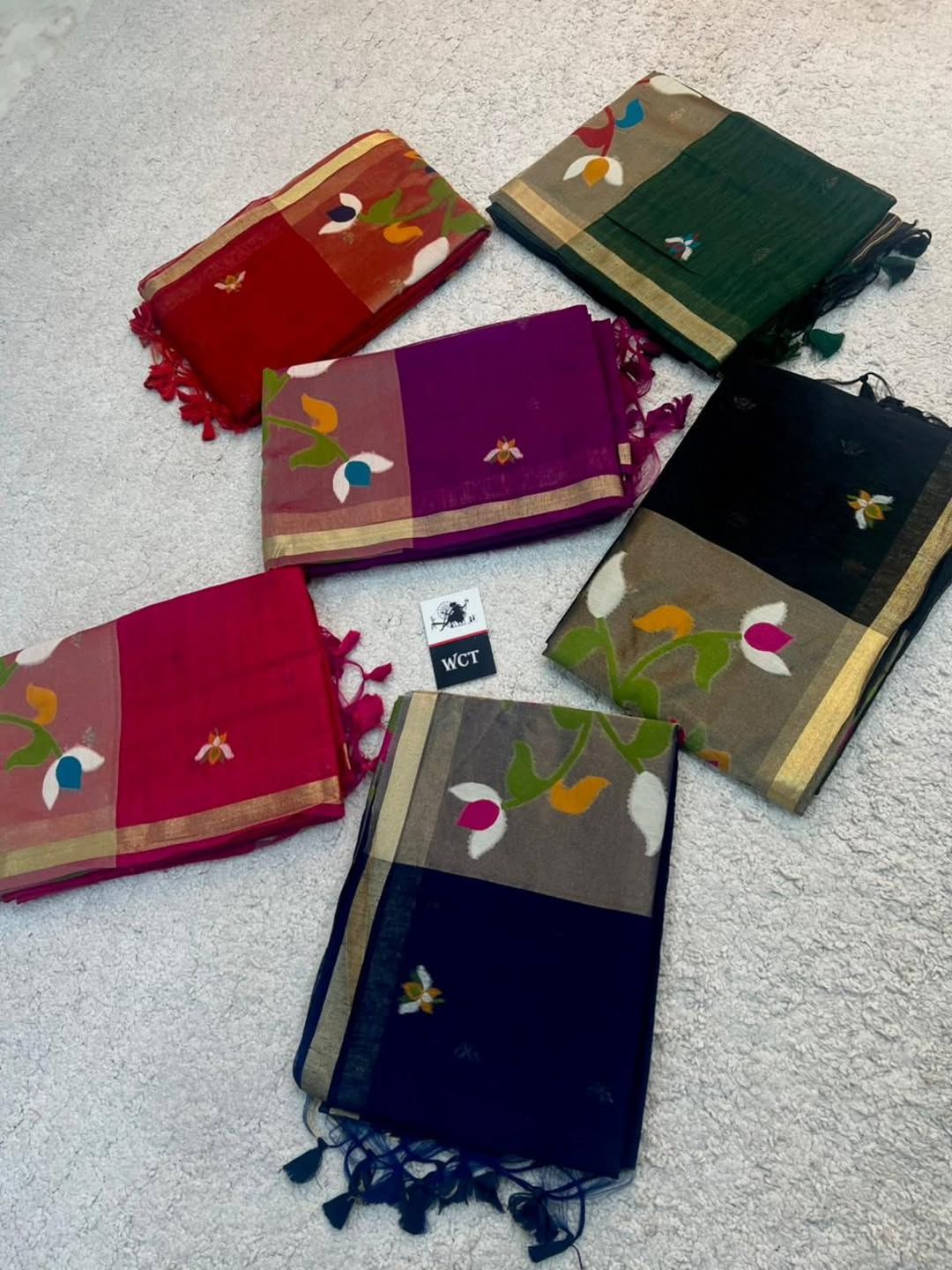 Meenakari Woven Linen Silk Saree with Jamdani Pallu & Swan Motif Paithani Fusion Saree