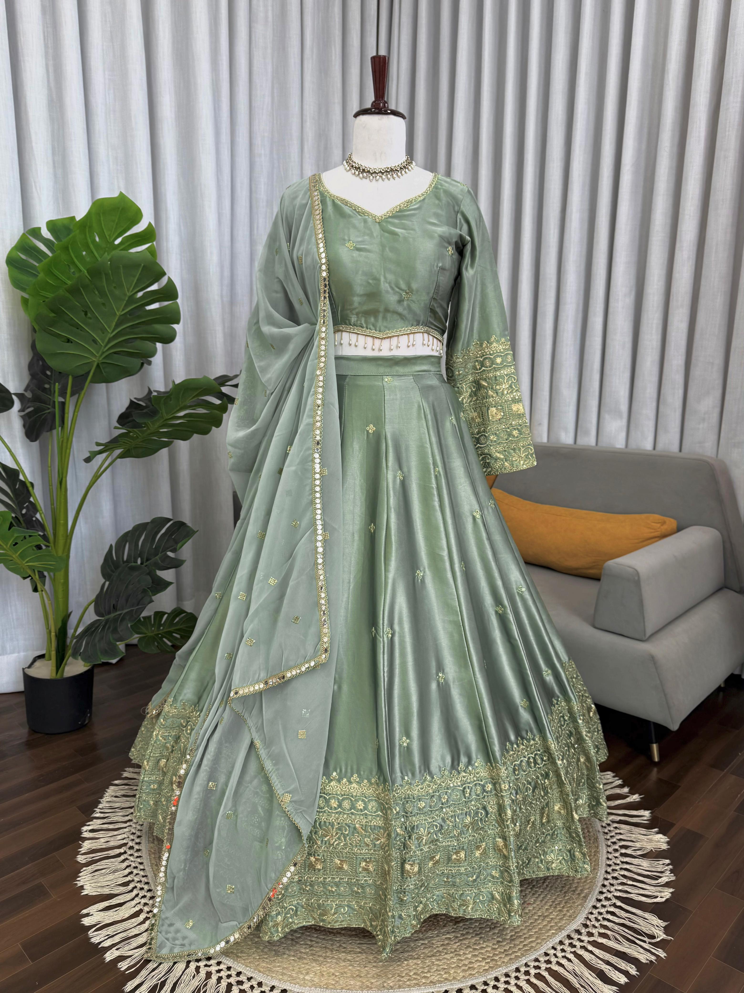 See This Japan Satin Silk Lehenga Choli with Sequence Embroidery